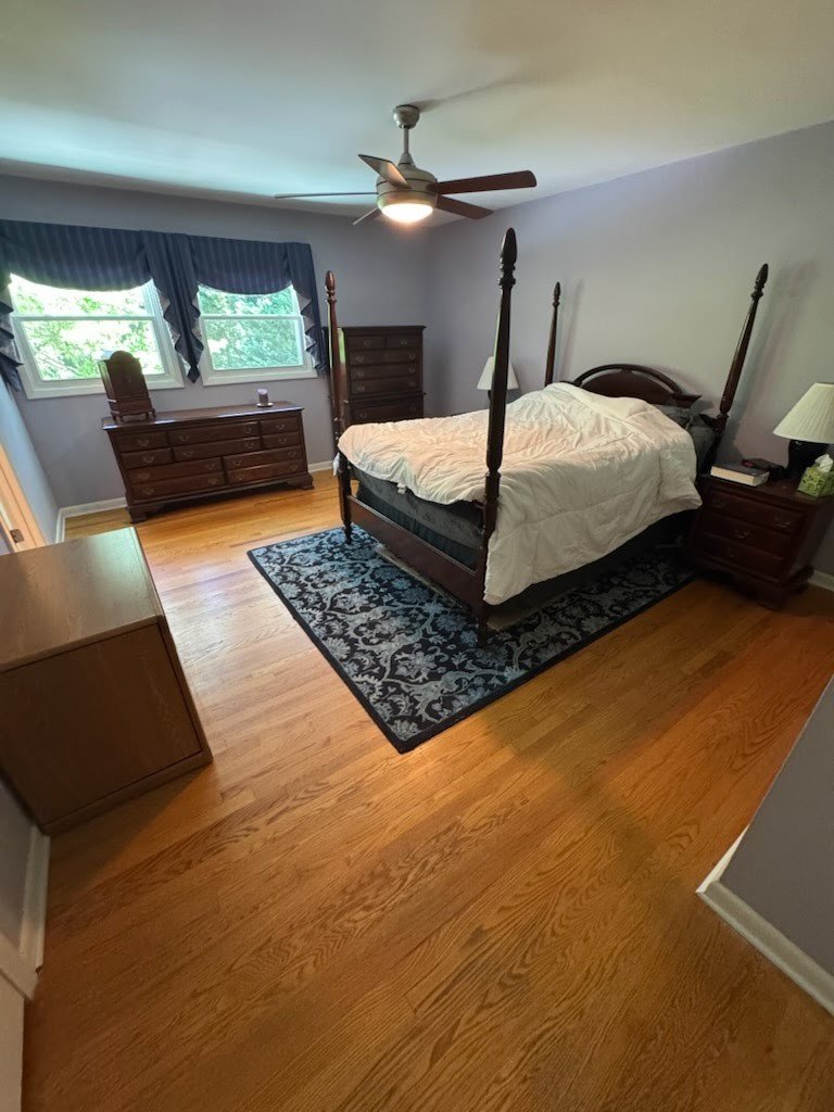 A primary bedroom, before staging