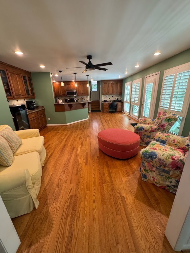 An open kitchen and dining area, before staging
